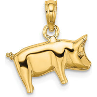 14K Yellow Gold 3D Polished Pig with Curly Tail Pendant Charm by Oro Pregiato