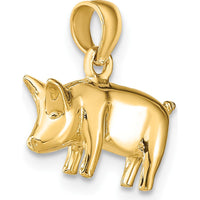 14K Yellow Gold 3D Polished Pig with Curly Tail Pendant Charm by Oro Pregiato