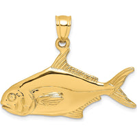14K Yellow Gold 3D Polished Pompano Fish Charm Pendant by Oro Pregiato