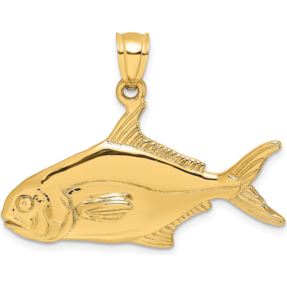 14K Yellow Gold 3D Polished Pompano Fish Charm Pendant by Oro Pregiato