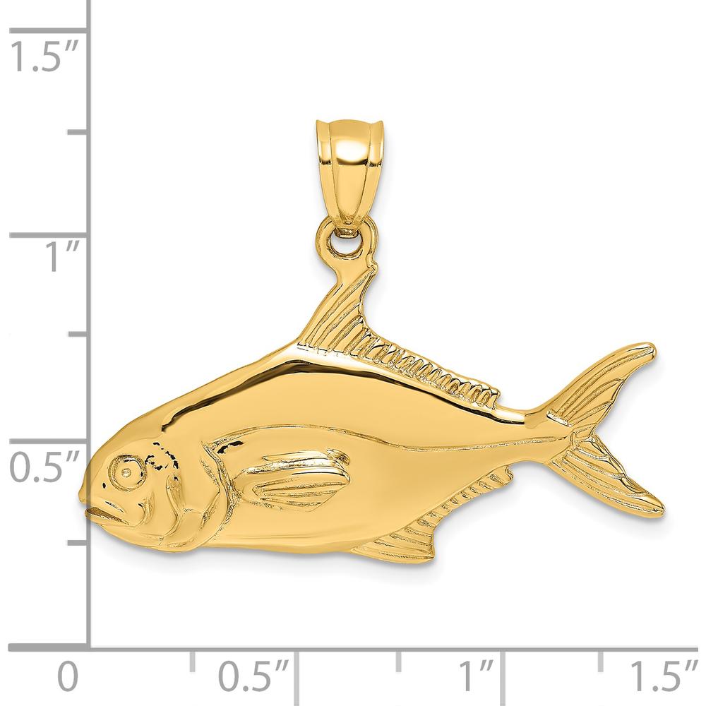 14K Yellow Gold 3D Polished Pompano Fish Charm Pendant by Oro Pregiato