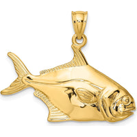 14K Yellow Gold 3D Polished Pompano Fish Charm Pendant by Oro Pregiato