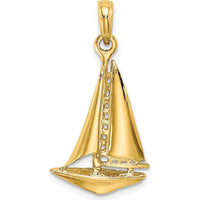 14K Yellow Gold 3D Polished Sailboat Charm - Nautical Adventure Jewelry by Oro Pregiato