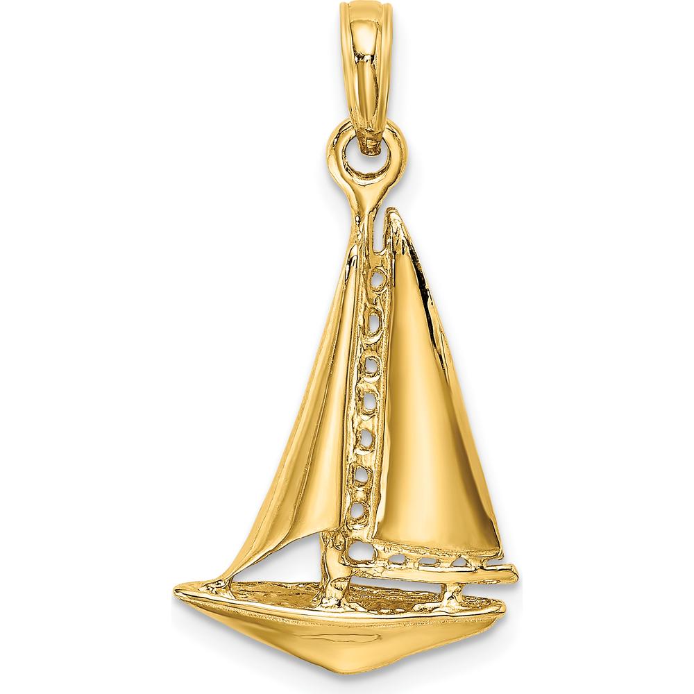 14K Yellow Gold 3D Polished Sailboat Charm - Nautical Adventure Jewelry by Oro Pregiato