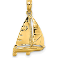 14K Yellow Gold 3D Polished Sailboat Charm - Nautical Themed Pendant by Oro Pregiato