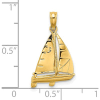 14K Yellow Gold 3D Polished Sailboat Charm - Nautical Themed Pendant by Oro Pregiato