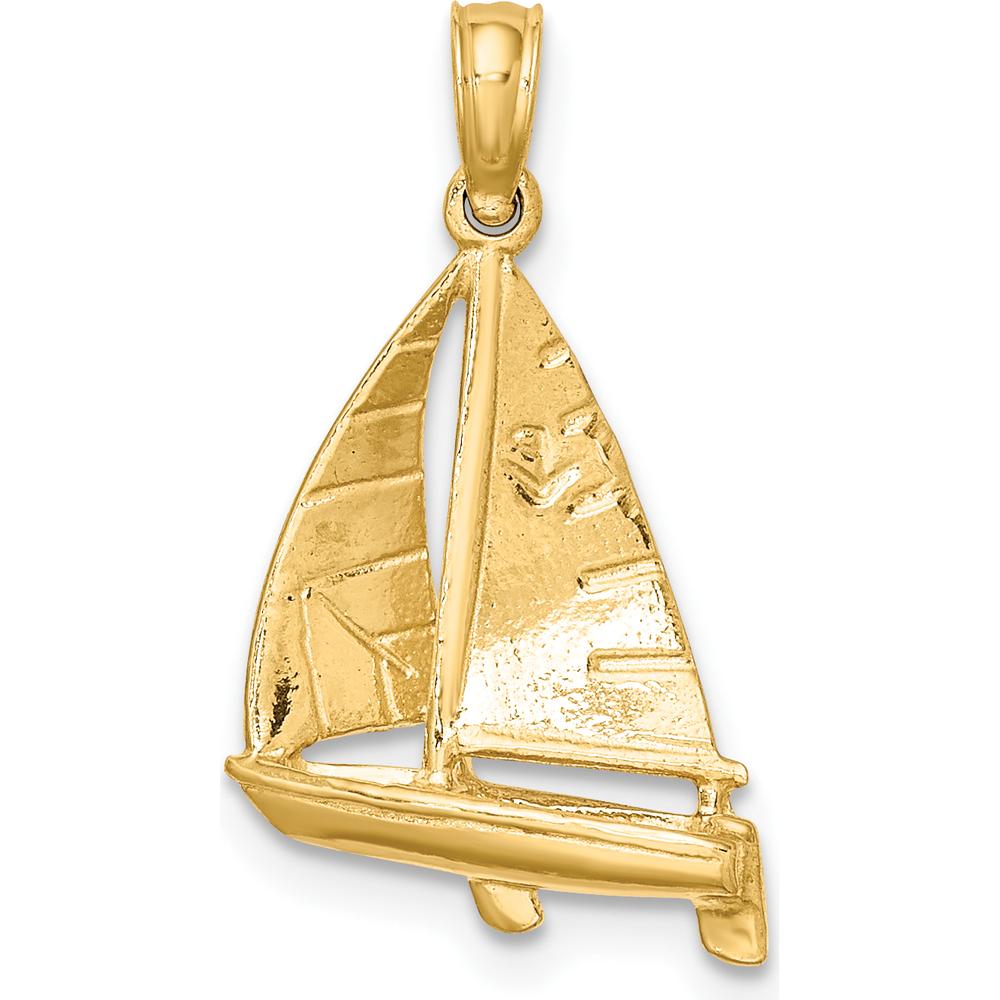 14K Yellow Gold 3D Polished Sailboat Charm - Nautical Themed Pendant by Oro Pregiato