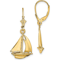 14K Yellow Gold 3D Polished Sailboat Leverback Drop Earrings by 0