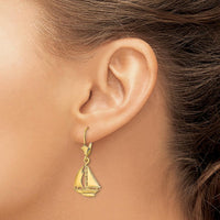 14K Yellow Gold 3D Polished Sailboat Leverback Drop Earrings by 0