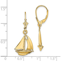 14K Yellow Gold 3D Polished Sailboat Leverback Drop Earrings by 0