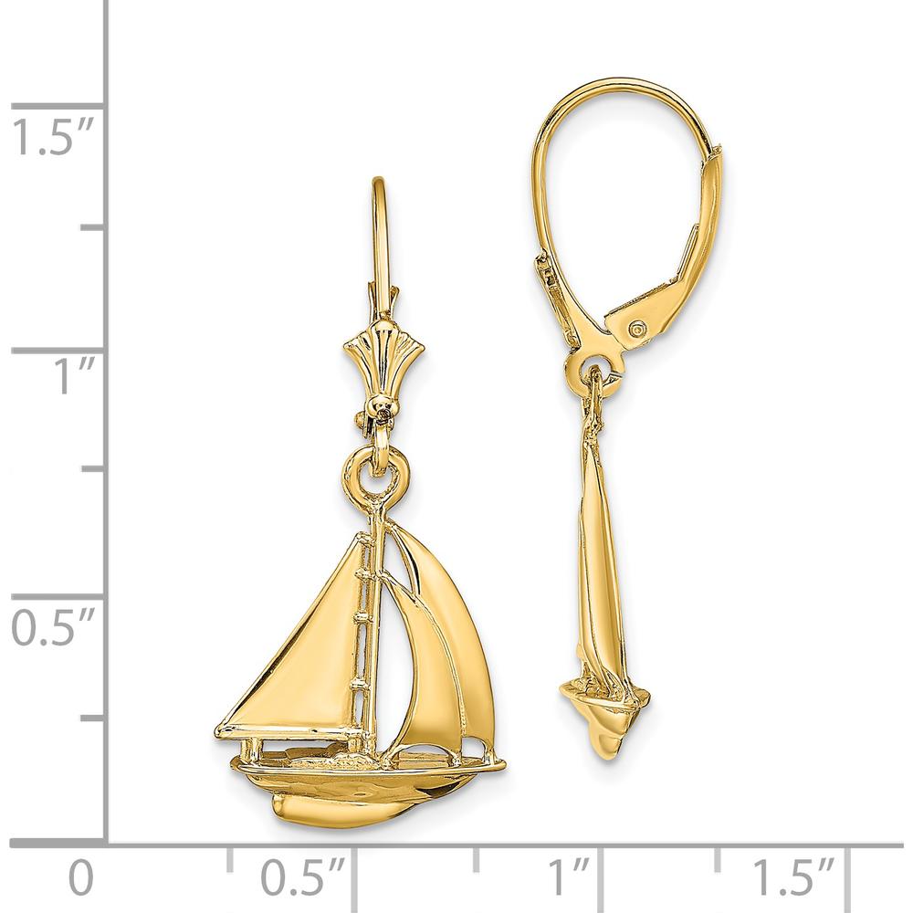 14K Yellow Gold 3D Polished Sailboat Leverback Drop Earrings by 0
