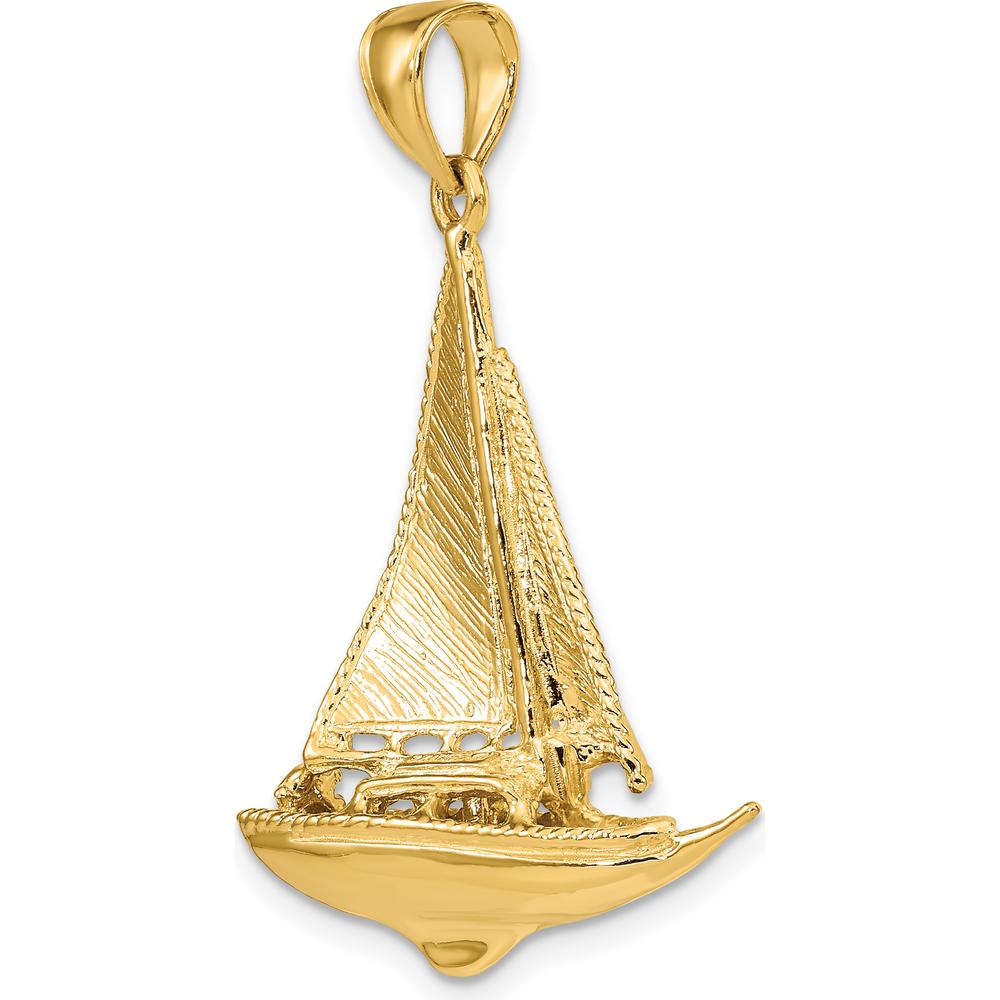 14K Yellow Gold 3D Polished Sailboat Pendant with Nautical Motif by Oro Pregiato