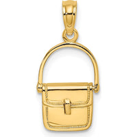 14K Yellow Gold 3D Polished Satchel Purse Pendant with Moveable Handle Charm by Oro Pregiato