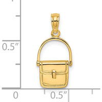 14K Yellow Gold 3D Polished Satchel Purse Pendant with Moveable Handle Charm by Oro Pregiato