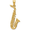 14K Yellow Gold 3D Polished Saxophone Pendant - 35mm by Oro Pregiato