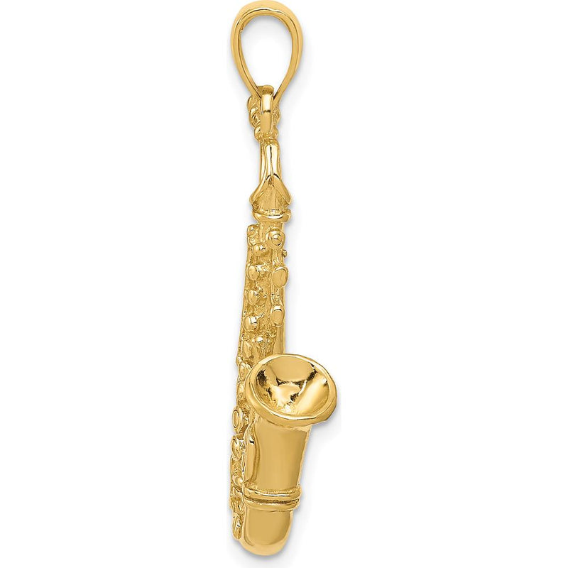 14K Yellow Gold 3D Polished Saxophone Pendant - 35mm by Oro Pregiato