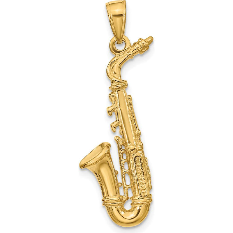 14K Yellow Gold 3D Polished Saxophone Pendant - 35mm by Oro Pregiato