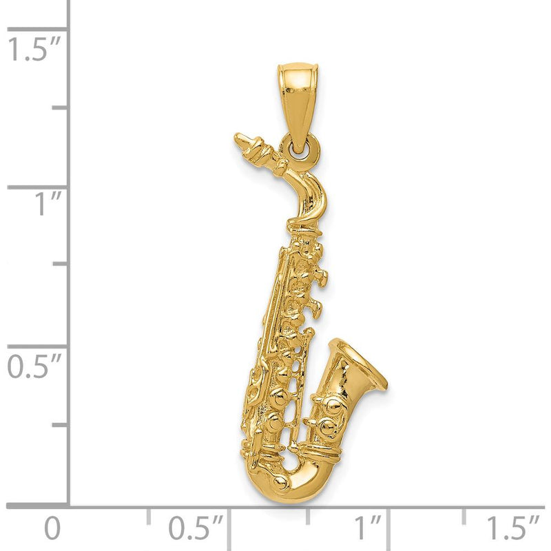 14K Yellow Gold 3D Polished Saxophone Pendant - 35mm by Oro Pregiato