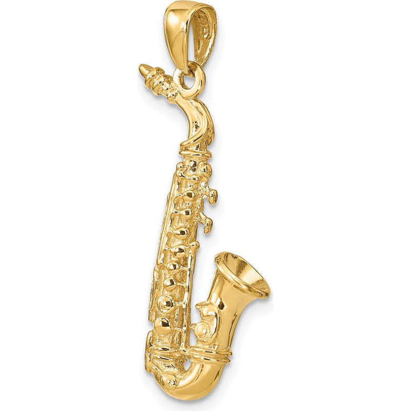14K Yellow Gold 3D Polished Saxophone Pendant - 35mm by Oro Pregiato