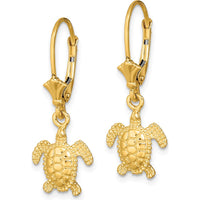 14K Yellow Gold 3D Polished Sea Turtle Leverback Earrings by 0