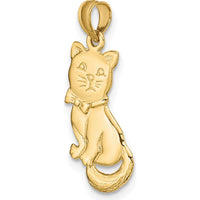 14K Yellow Gold 3D Polished Sitting Cat with Bow Pendant - 23mm Length by Oro Pregiato