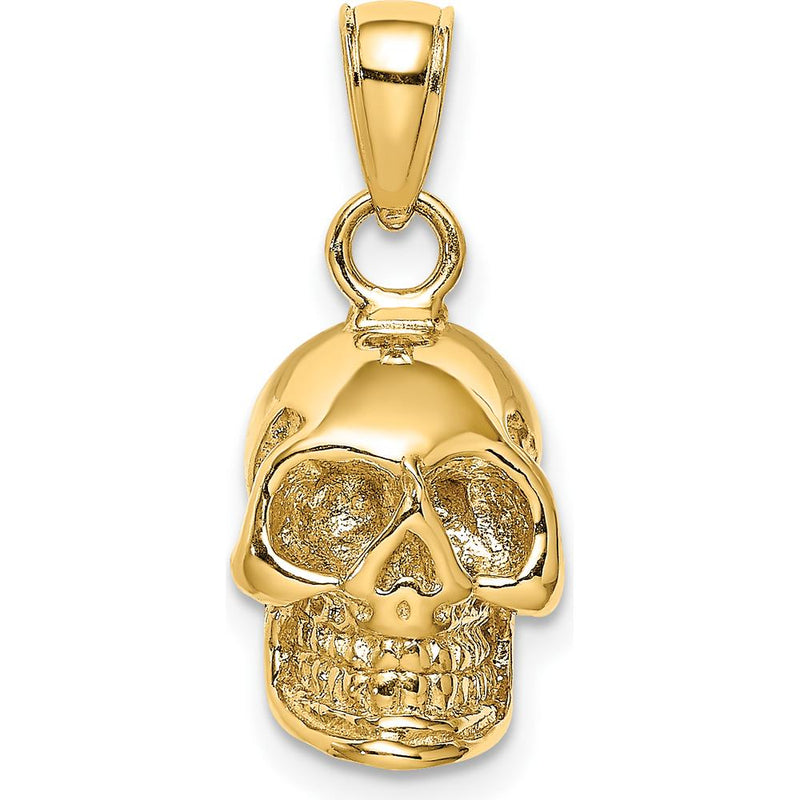 14K Yellow Gold 3D Polished Skull Pendant - Bold, Themed Charm by Oro Pregiato