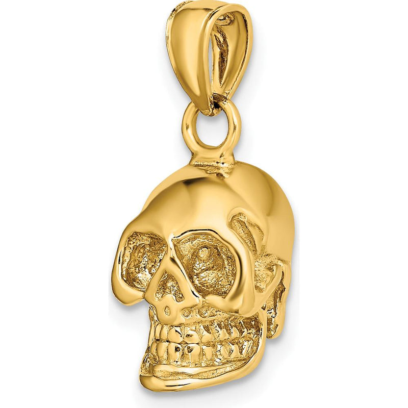 14K Yellow Gold 3D Polished Skull Pendant - Bold, Themed Charm by Oro Pregiato