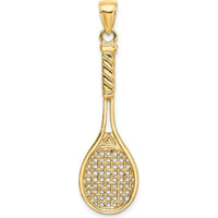 14K Yellow Gold 3D Polished Tennis Racquet Charm Pendant - 37.3mm Length by Oro Pregiato