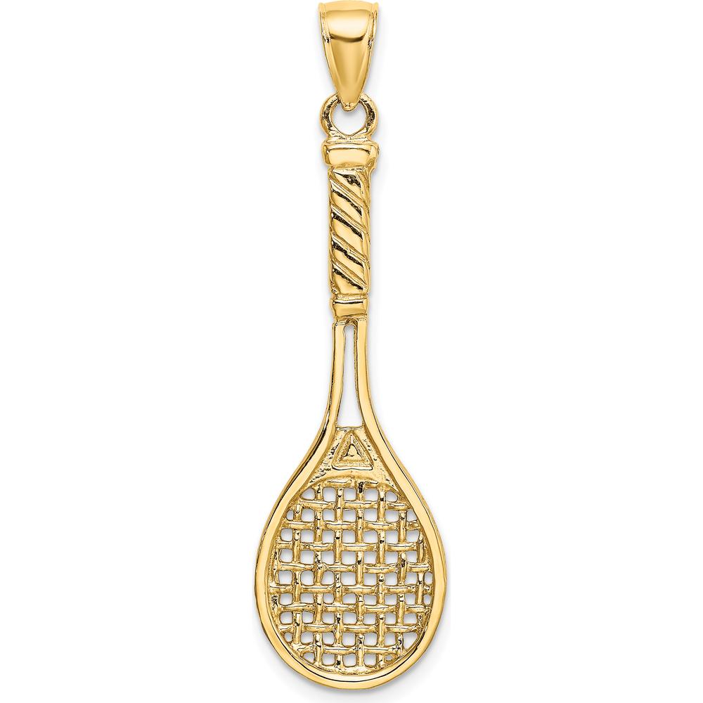 14K Yellow Gold 3D Polished Tennis Racquet Charm Pendant - 37.3mm Length by Oro Pregiato