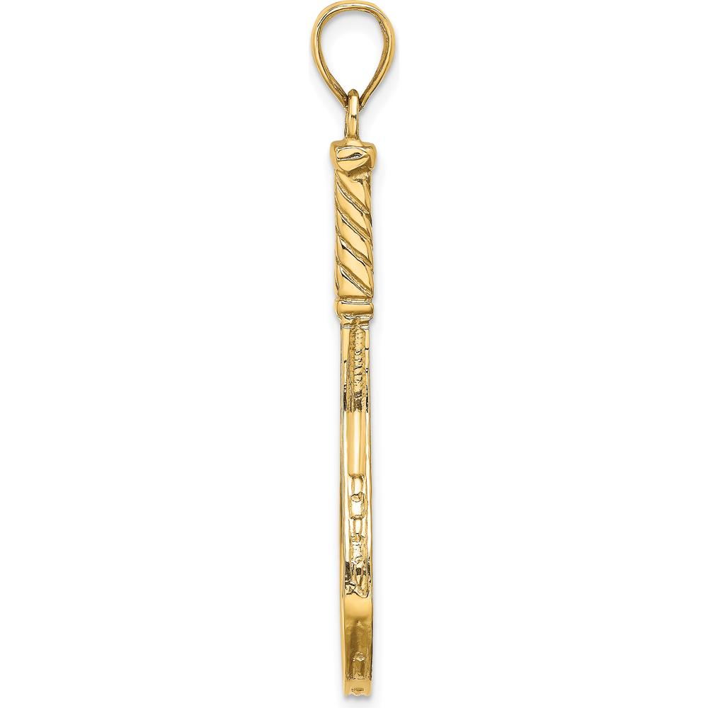 14K Yellow Gold 3D Polished Tennis Racquet Charm Pendant - 37.3mm Length by Oro Pregiato