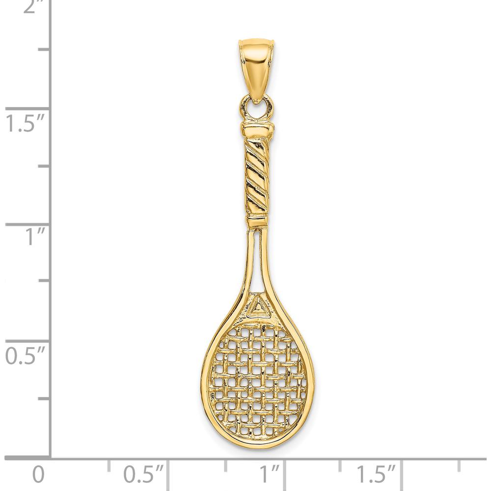 14K Yellow Gold 3D Polished Tennis Racquet Charm Pendant - 37.3mm Length by Oro Pregiato