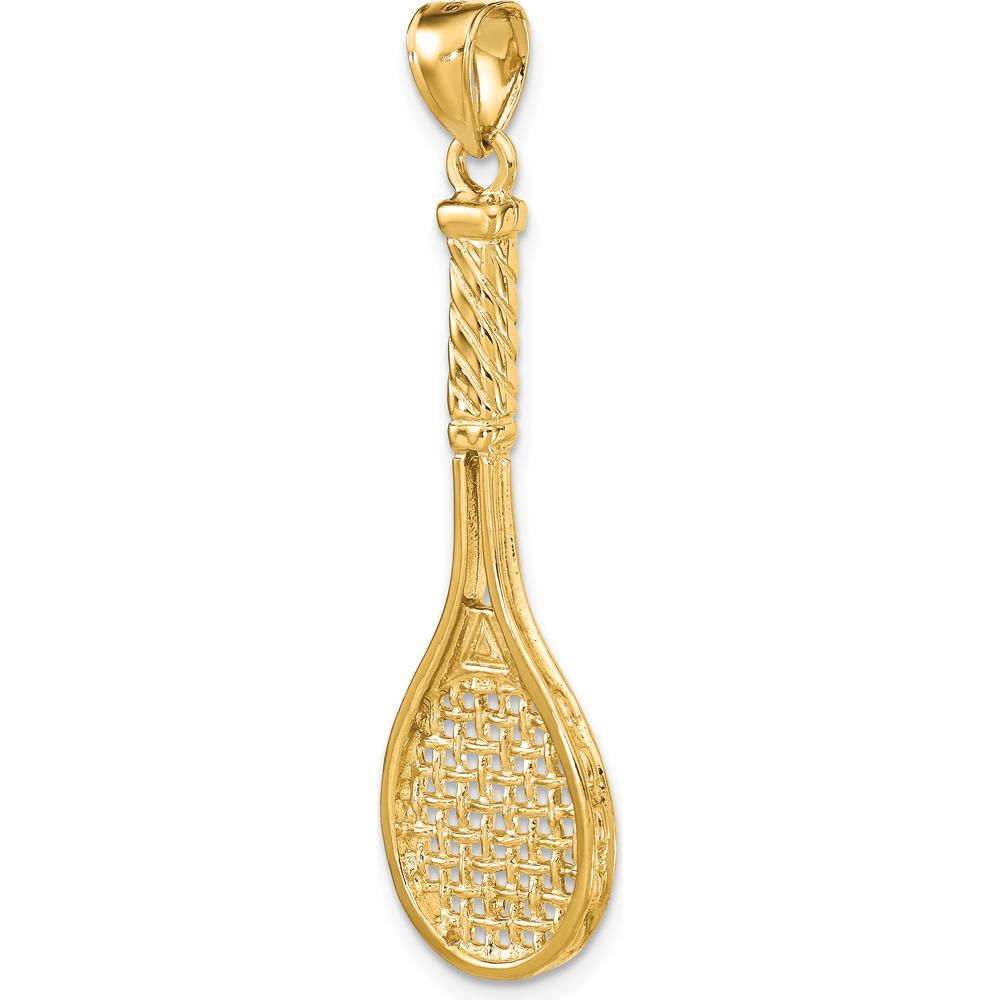 14K Yellow Gold 3D Polished Tennis Racquet Charm Pendant - 37.3mm Length by Oro Pregiato