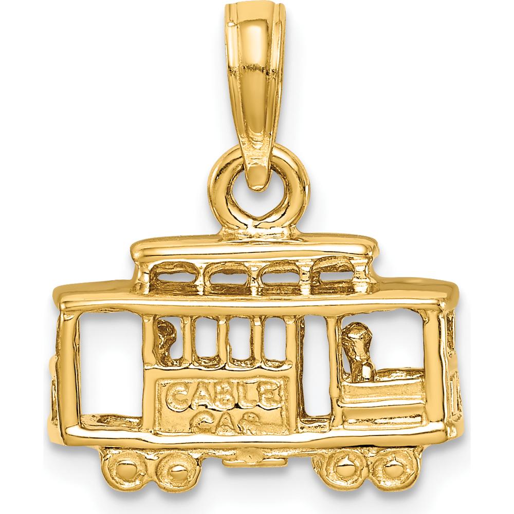 14K Yellow Gold 3D Polished Trolley Car Pendant - Solid Casted Charm by Oro Pregiato