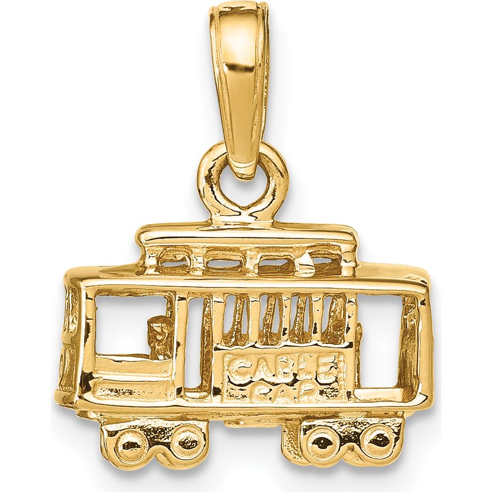 14K Yellow Gold 3D Polished Trolley Car Pendant - Solid Casted Charm by Oro Pregiato