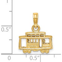 14K Yellow Gold 3D Polished Trolley Car Pendant - Solid Casted Charm by Oro Pregiato