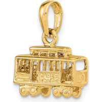 14K Yellow Gold 3D Polished Trolley Car Pendant - Solid Casted Charm by Oro Pregiato