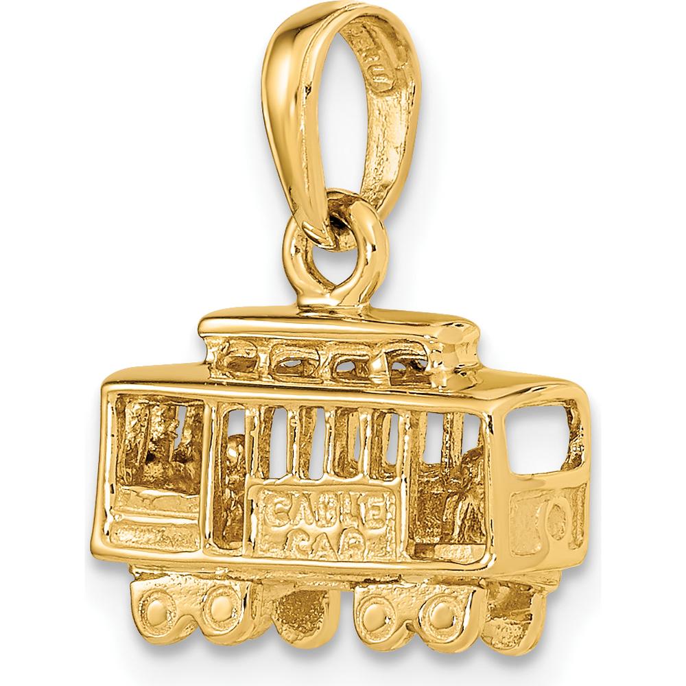 14K Yellow Gold 3D Polished Trolley Car Pendant - Solid Casted Charm by Oro Pregiato