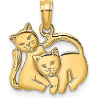 14K Yellow Gold 3D Polished Two Kittens Charm Pendant by Oro Pregiato