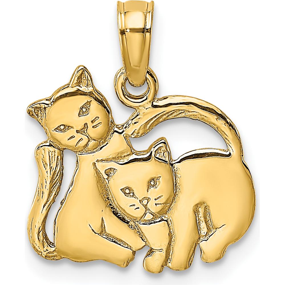 14K Yellow Gold 3D Polished Two Kittens Charm Pendant by Oro Pregiato