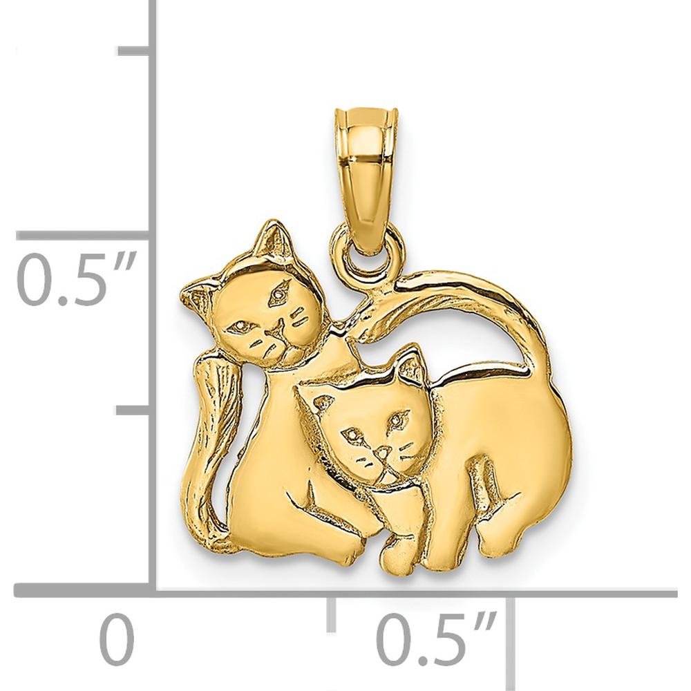 14K Yellow Gold 3D Polished Two Kittens Charm Pendant by Oro Pregiato