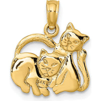 14K Yellow Gold 3D Polished Two Kittens Charm Pendant by Oro Pregiato