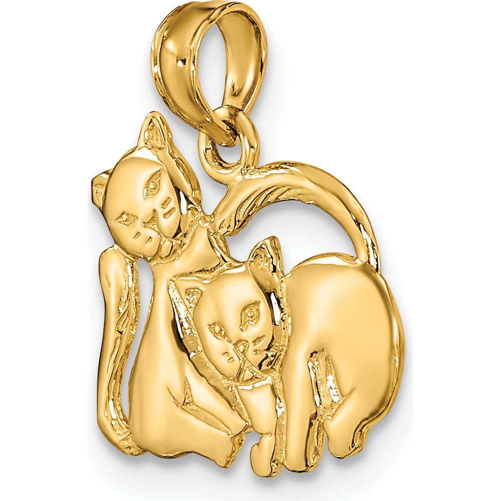 14K Yellow Gold 3D Polished Two Kittens Charm Pendant by Oro Pregiato