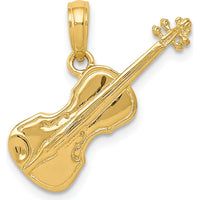 14K Yellow Gold 3D Polished Violin Pendant - Music Inspired Charm by Oro Pregiato
