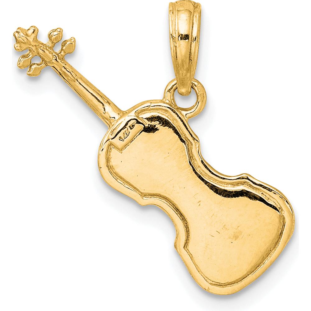 14K Yellow Gold 3D Polished Violin Pendant - Music Inspired Charm by Oro Pregiato