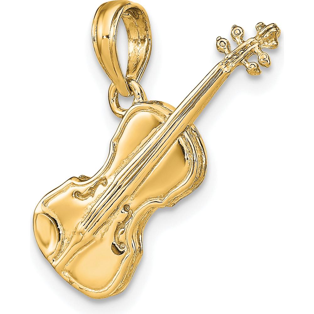 14K Yellow Gold 3D Polished Violin Pendant - Music Inspired Charm by Oro Pregiato