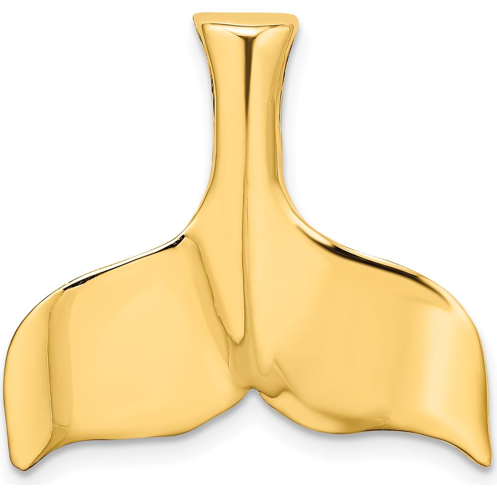 14K Yellow Gold 3D Polished Whale Tail Omega Slide Pendant by Oro Pregiato