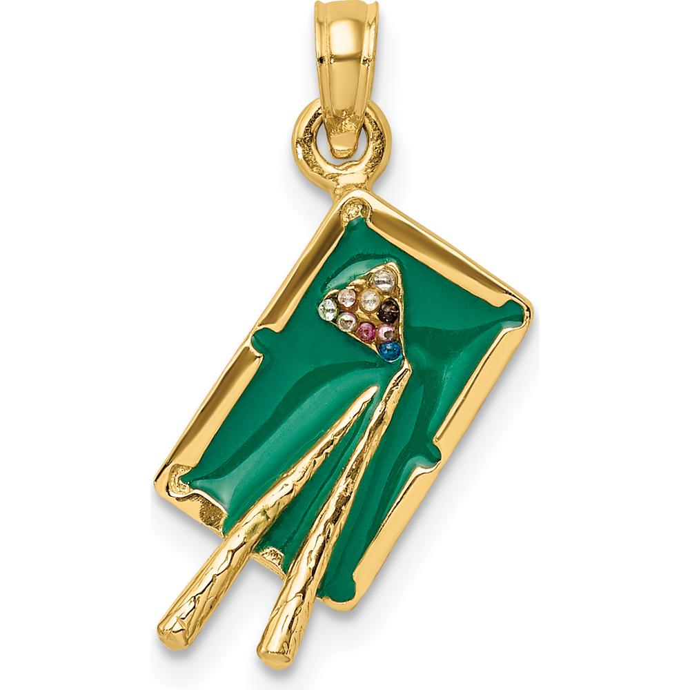 14K Yellow Gold 3D Pool Table Charm with Green Enamel Accent by Oro Pregiato