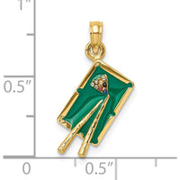 14K Yellow Gold 3D Pool Table Charm with Green Enamel Accent by Oro Pregiato