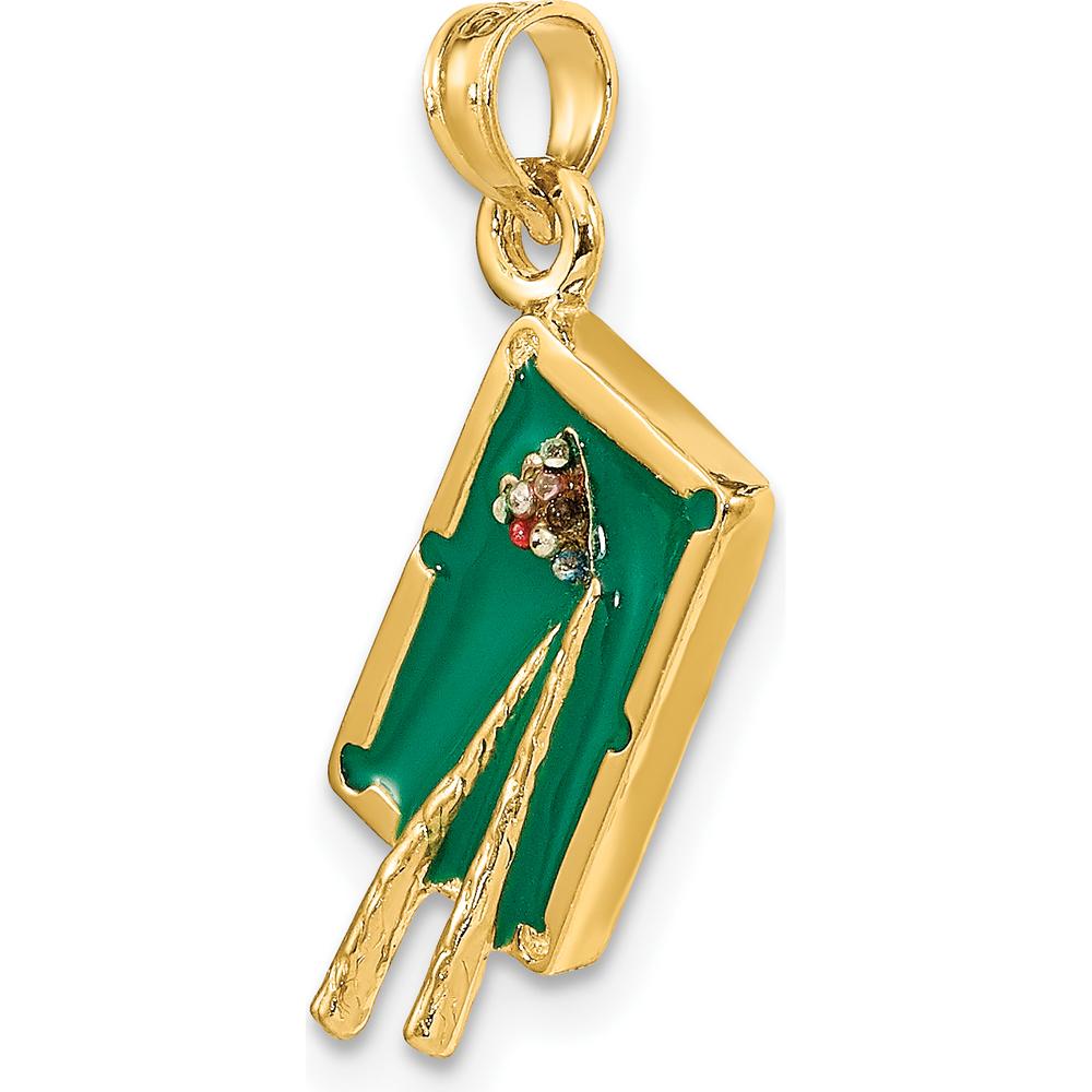 14K Yellow Gold 3D Pool Table Charm with Green Enamel Accent by Oro Pregiato