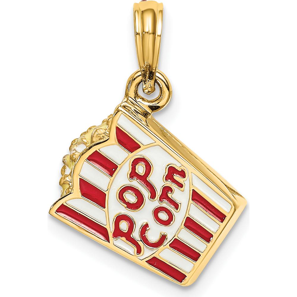14K Yellow Gold 3D Popcorn Charm with Red and White Enamel Accents by Oro Pregiato